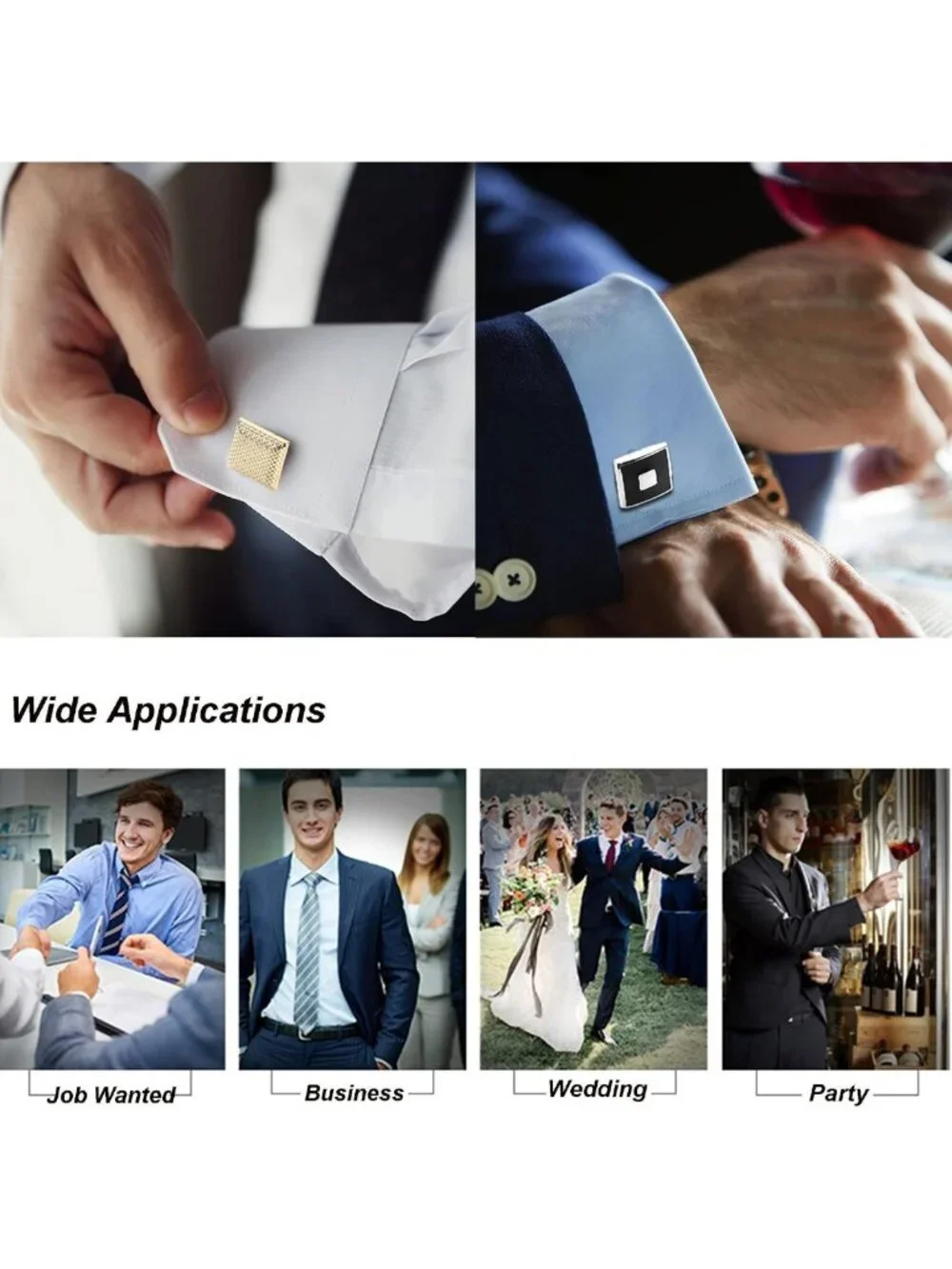 Classic Tone Cufflinks for Men - 12 Pairs Silver & Black Striped Disc & Square
